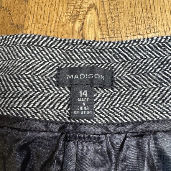 Madison Wool Blend Trousers Black Herringbone Wide Leg Career Womens Sz 14 - Picture 2 of 7